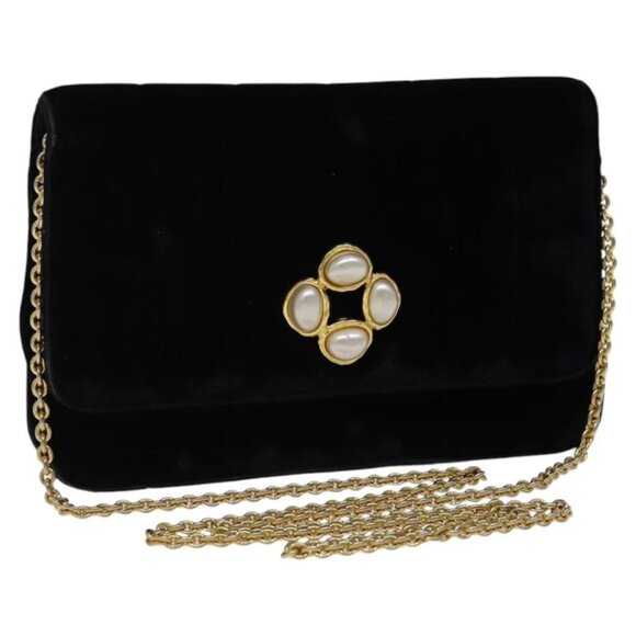 CHANEL Chain Shoulder Bag Velor Black CC Auth bs23807 - Picture 1 of 15